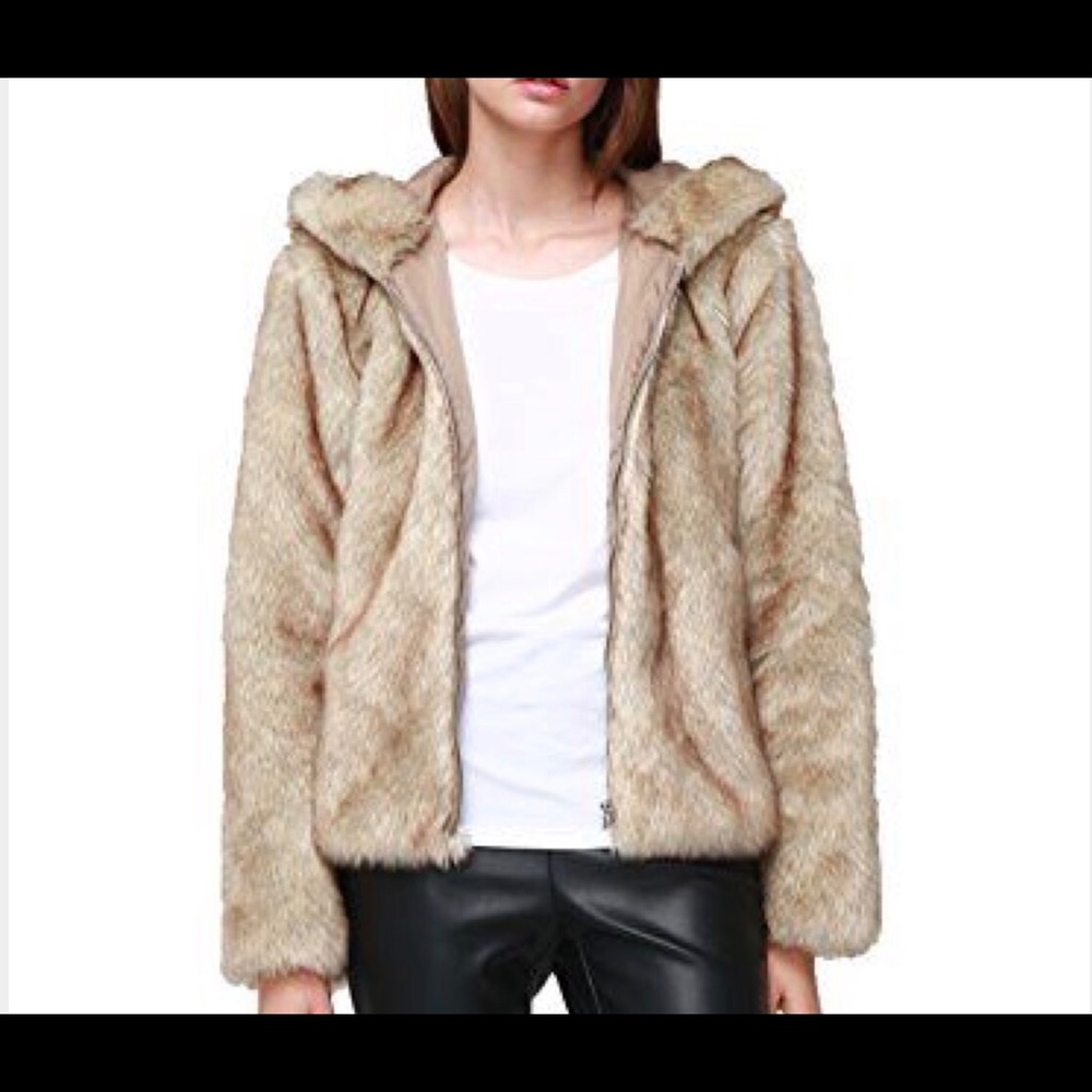 Faux fur zip hoodie jacket women’s large teddy coat
